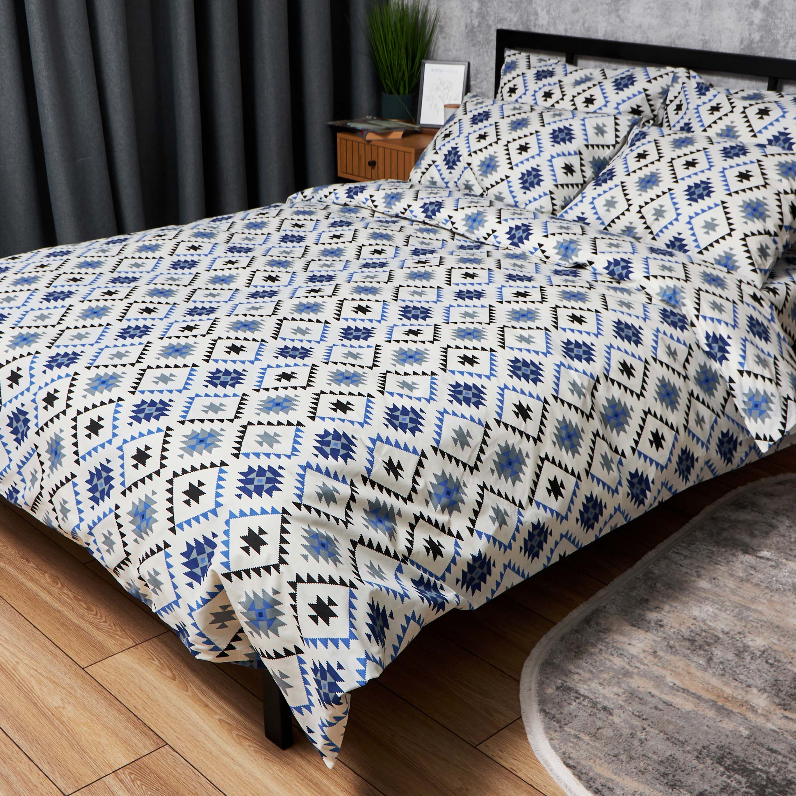 Комплект постельного белья Moon&Star Бязь Gold Люкс Blue Mosaic 160х220 + 40х60 см 2 шт. (MS-890000048) - Фото 1