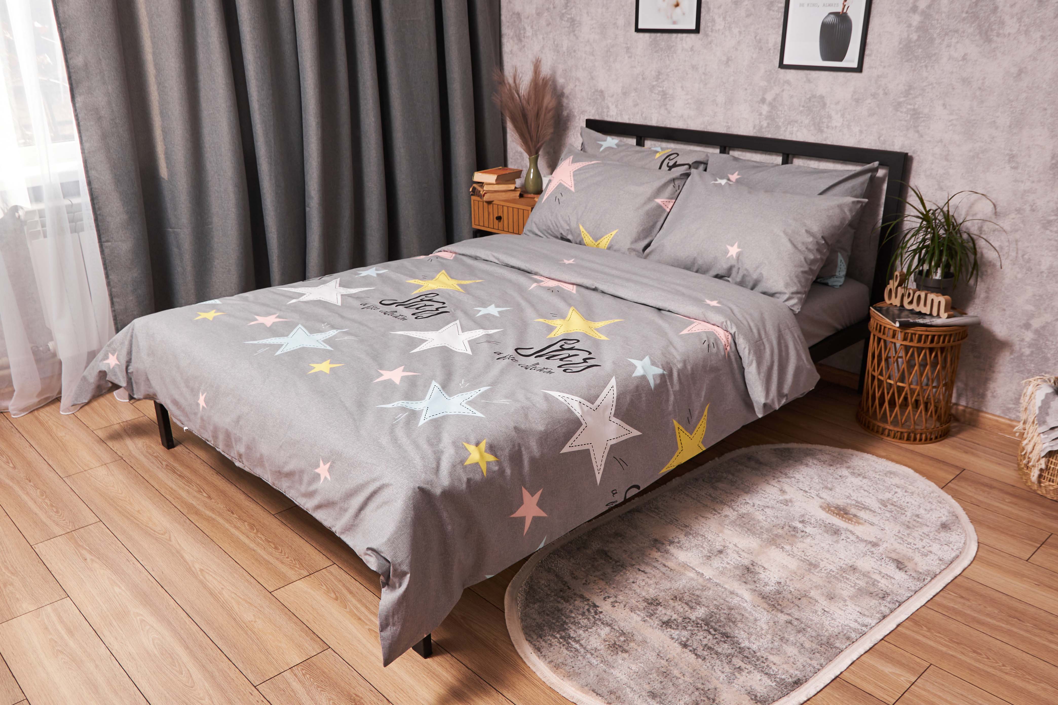 Комплект постільної білизни Moon&Star Бязь Gold Люкс «Gray Stars» 143х210х2 нав. 4х70х70 (MS-820003039) - Фото 1