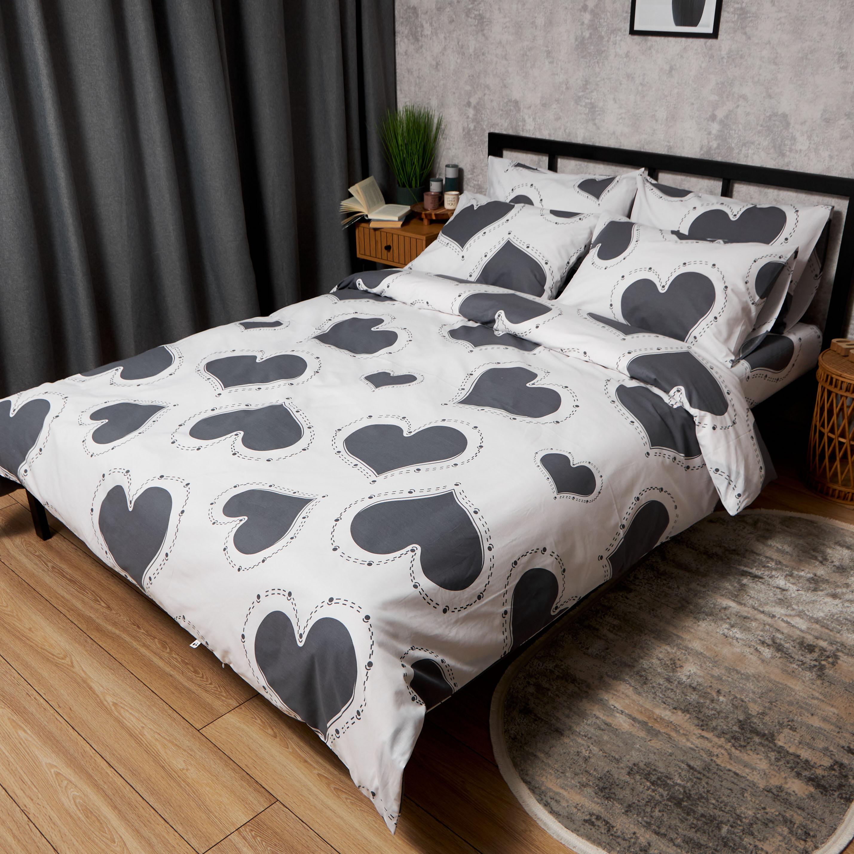 Комплект постільної білизни Moon&Star Бязь Gold Люкс Grey Love 160х220х2 нав. 4х70х70 (MS-820009379) - Фото 1