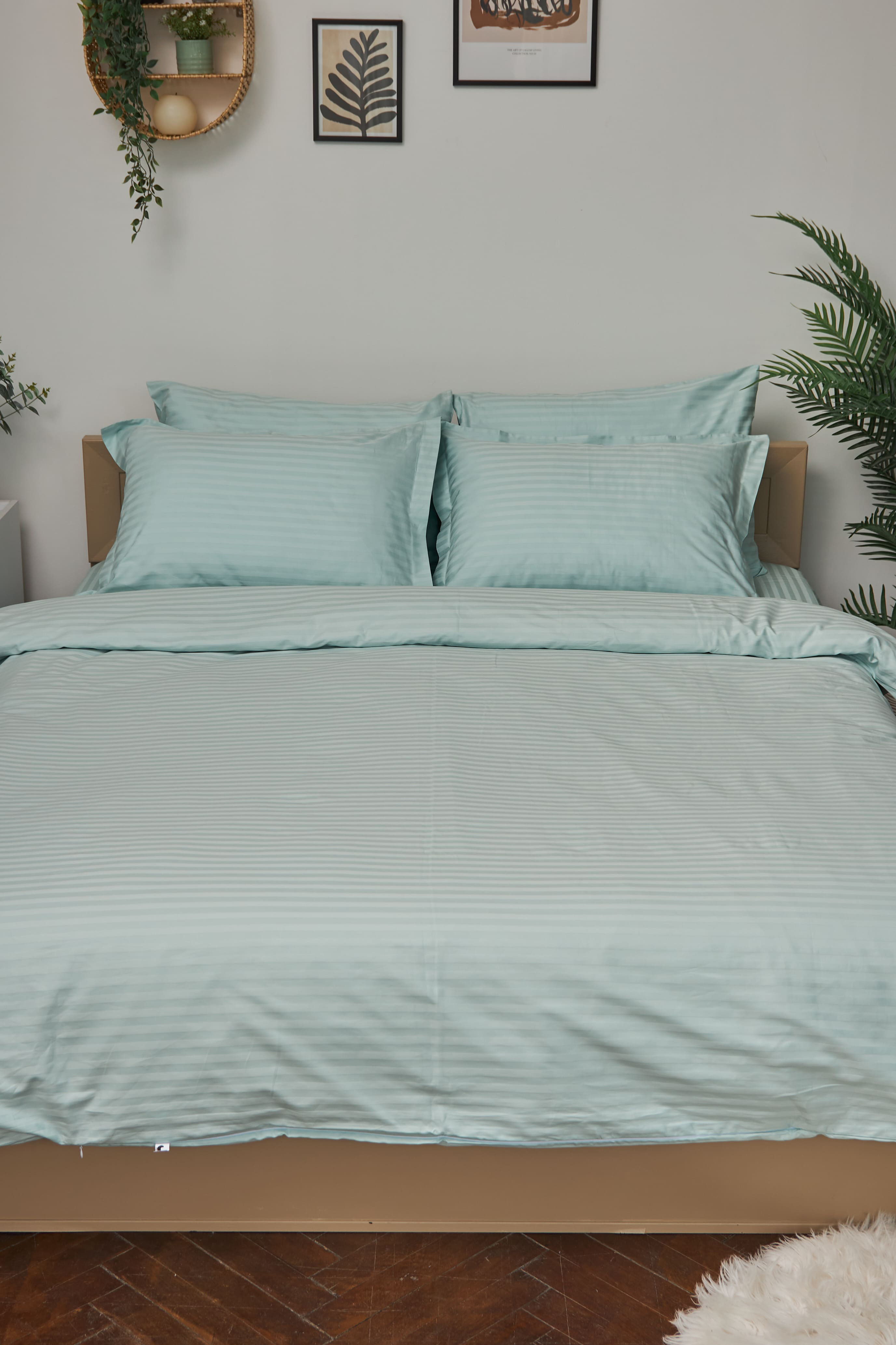 Комплект постільної білизни Moon&Star 175х210 см нав. 4х70х70 Stripe Mint Satin Stripe (MS-820000604) - Фото 1