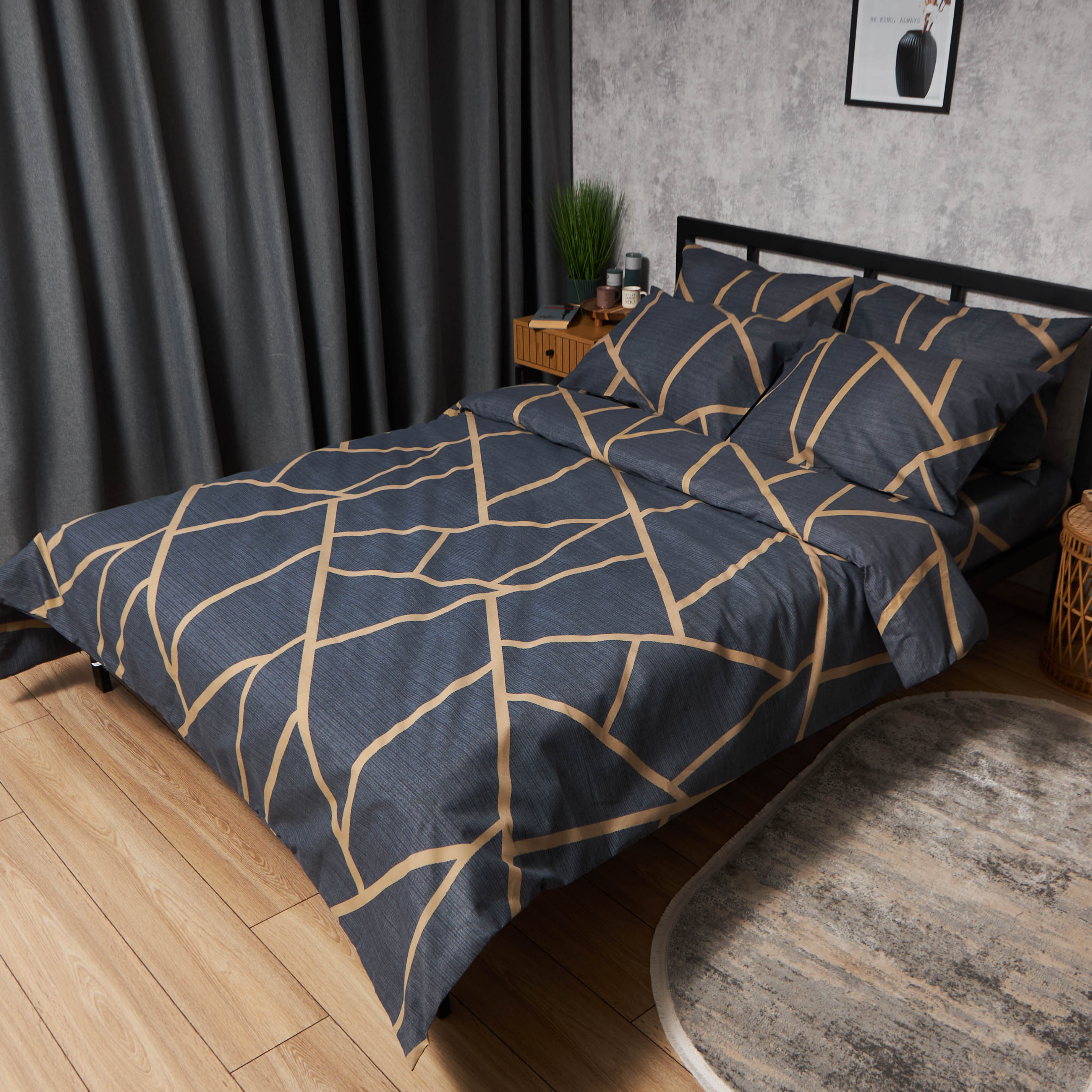 Комплект постільної білизни Moon&Star Premium Deep Blue Luxe 143х210х2 нав. 4х70х70 (MS-820009899) - Фото 1