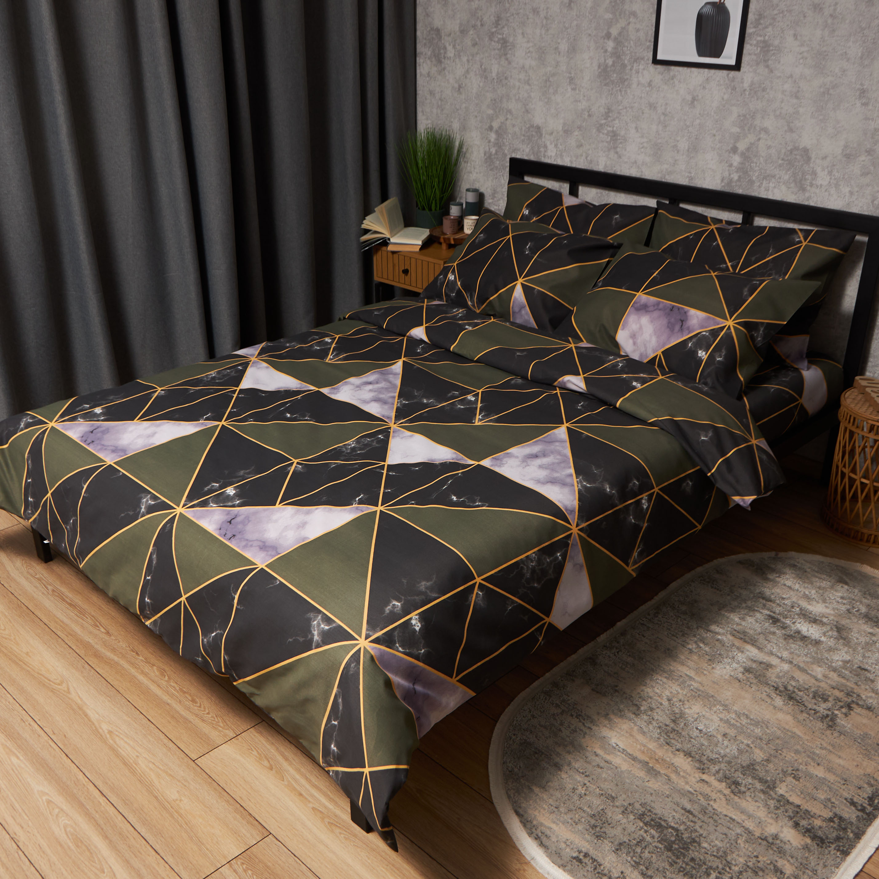 Комплект постельного белья Moon&Star Premium Golden Marble 143х210х2 нав. 4х70х70 (MS-820009934) - Фото 1