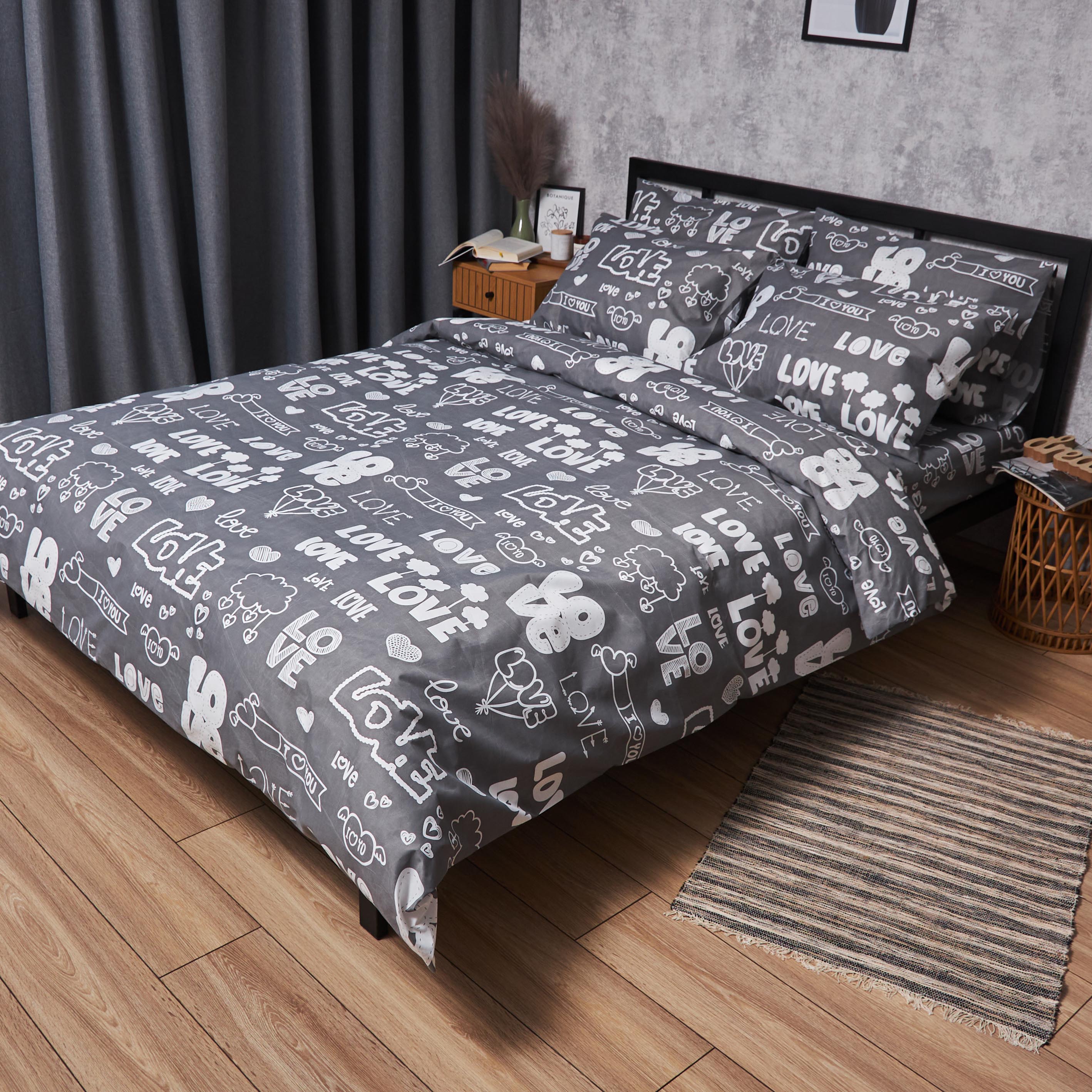 Комплект постельного белья Moon&Star Микросатин Premium Love Script 160х220 нав. 4х70х70 (MS-820007899) - Фото 1