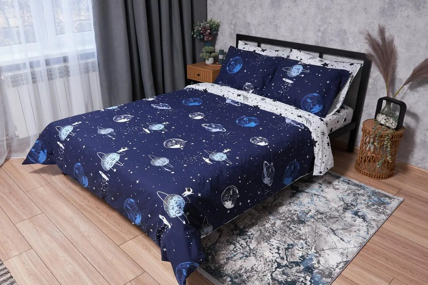 Комплект постільної білизни Moon&Star Ranforce Elite «Cosmos» 160х220х2 нав. 2х50х70 (MS-820001734) - Фото 1