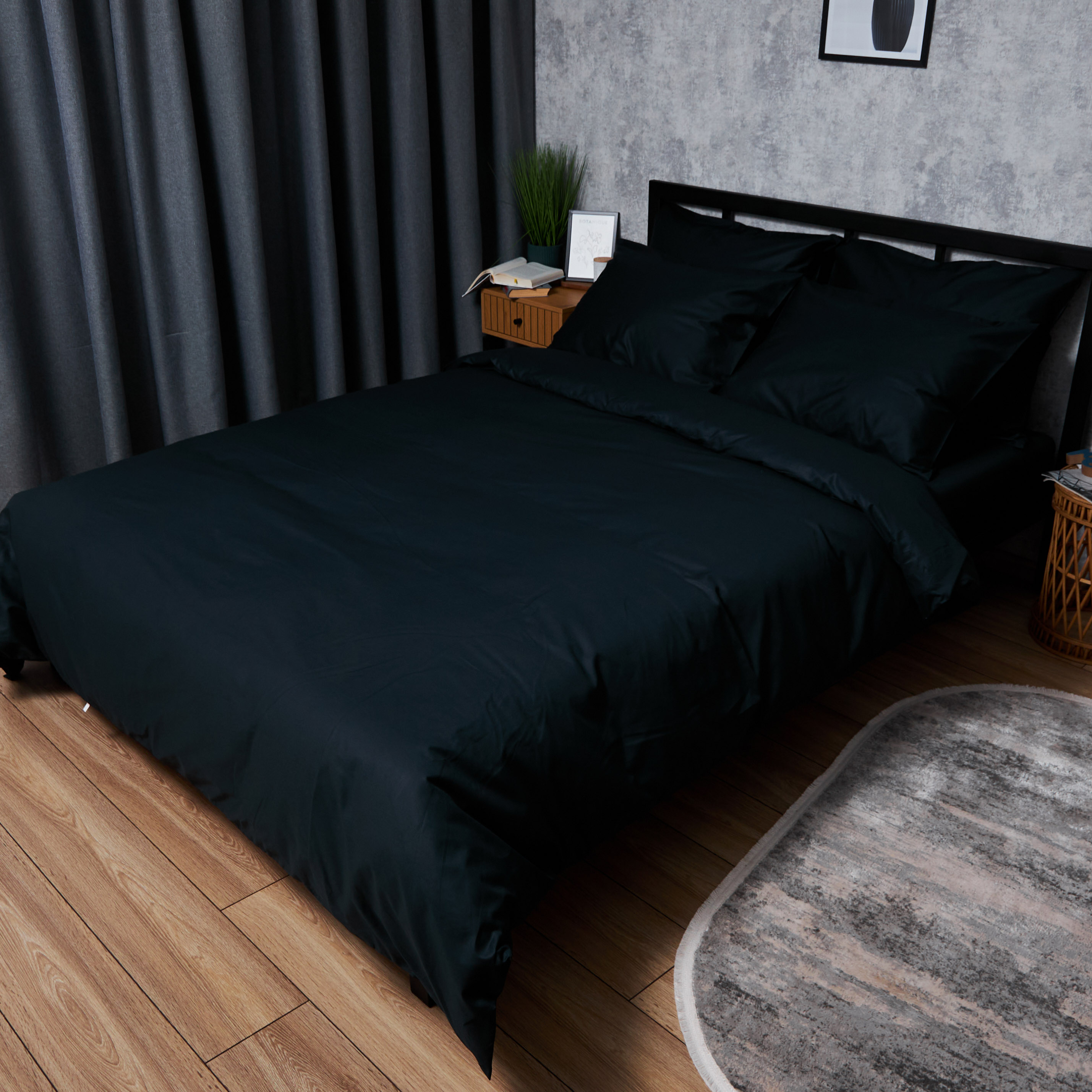 Комплект постельного белья Moon&Star Satin Premium Black Velvet 143х210х2 нав. 4х50х70 (MS-820008498) - Фото 1