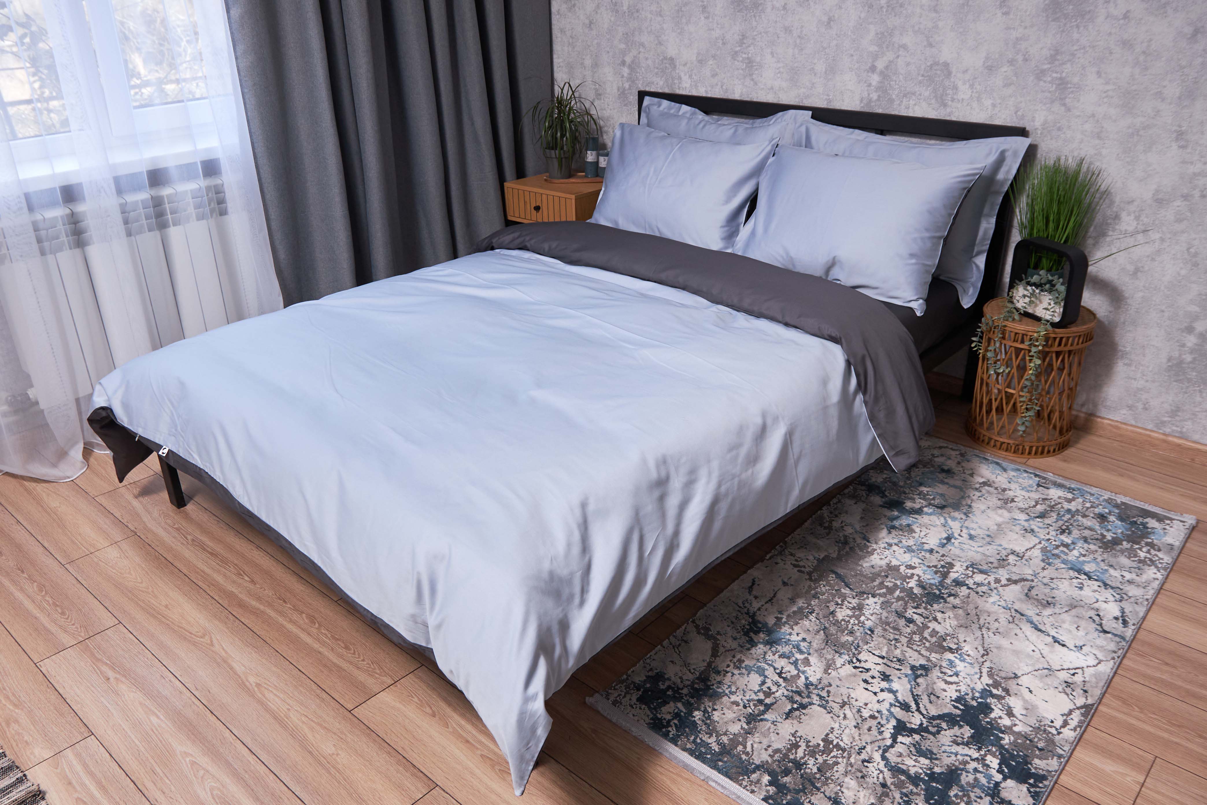 Комплект постельного белья Moon&Star Satin Premium Skyline Gray 160х220х2 нав. 2х70х70 (MS-820002890) - Фото 1