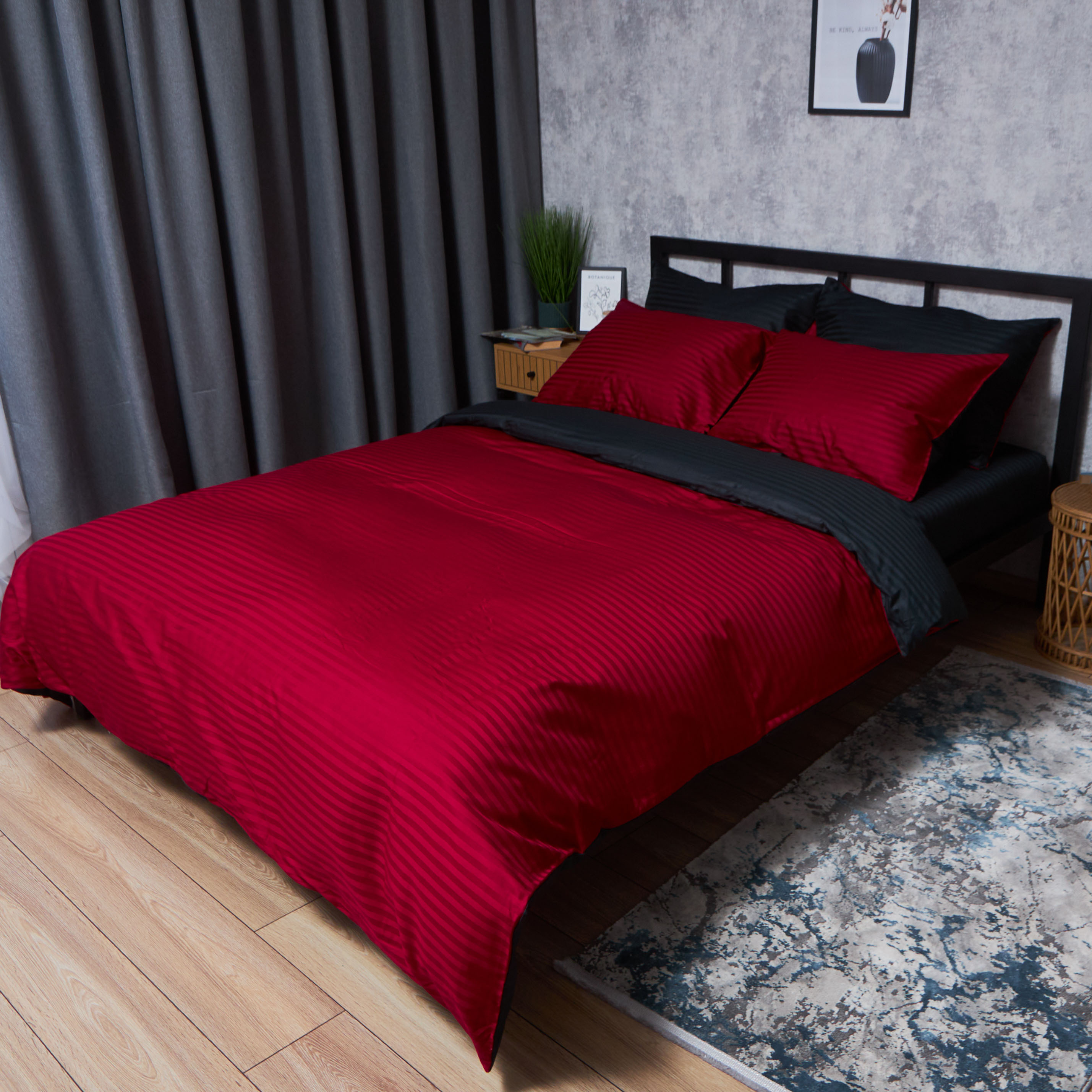 Комплект постельного белья Moon&Star Satin Stripe Dark Romance 143х210х2 нав. 4х50х70 (MS-820008568) - Фото 1
