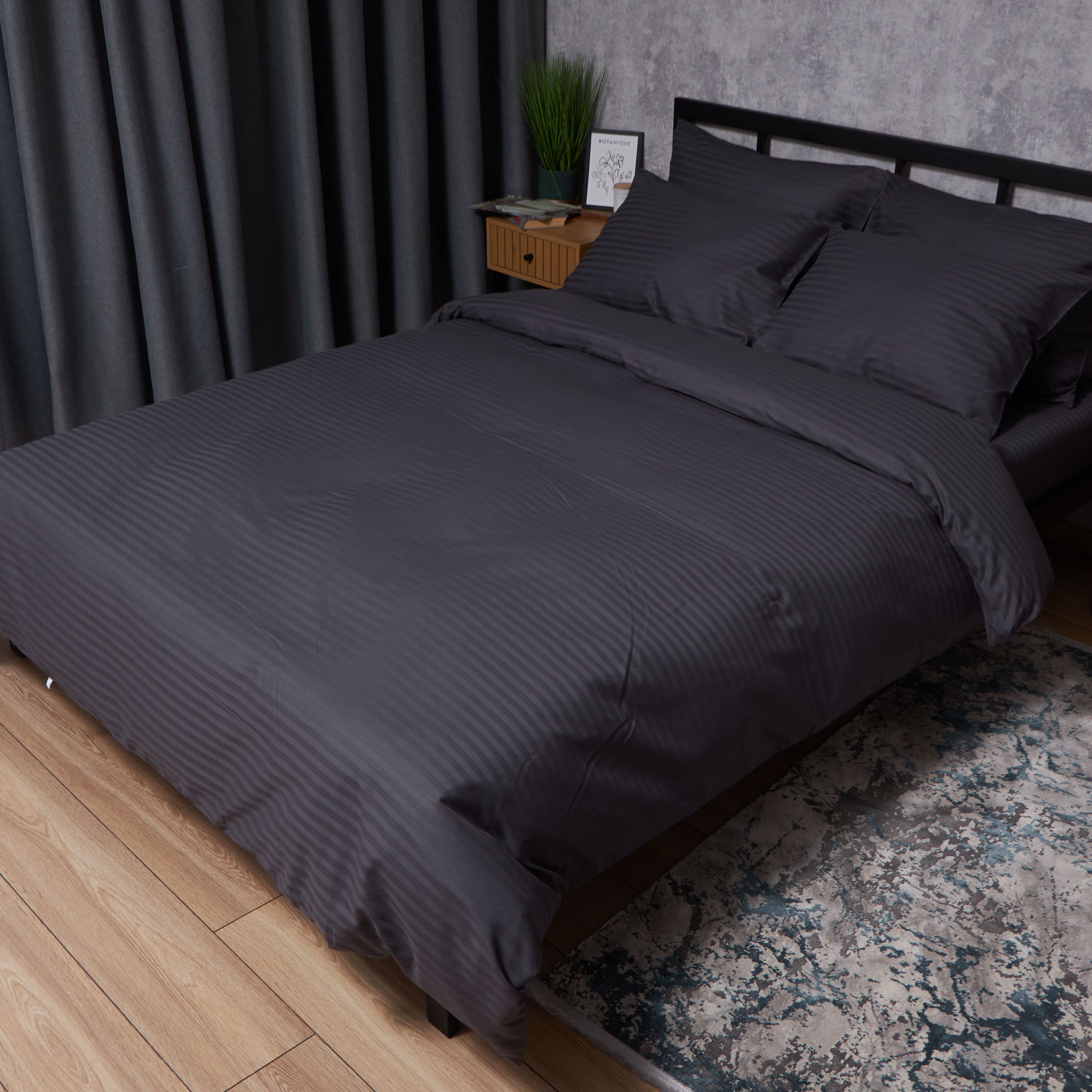 Комплект постельного белья Moon&Star Satin Stripe Dark Serenity 160х220х2 нав. 2х70х70 (MS-820008607) - Фото 1