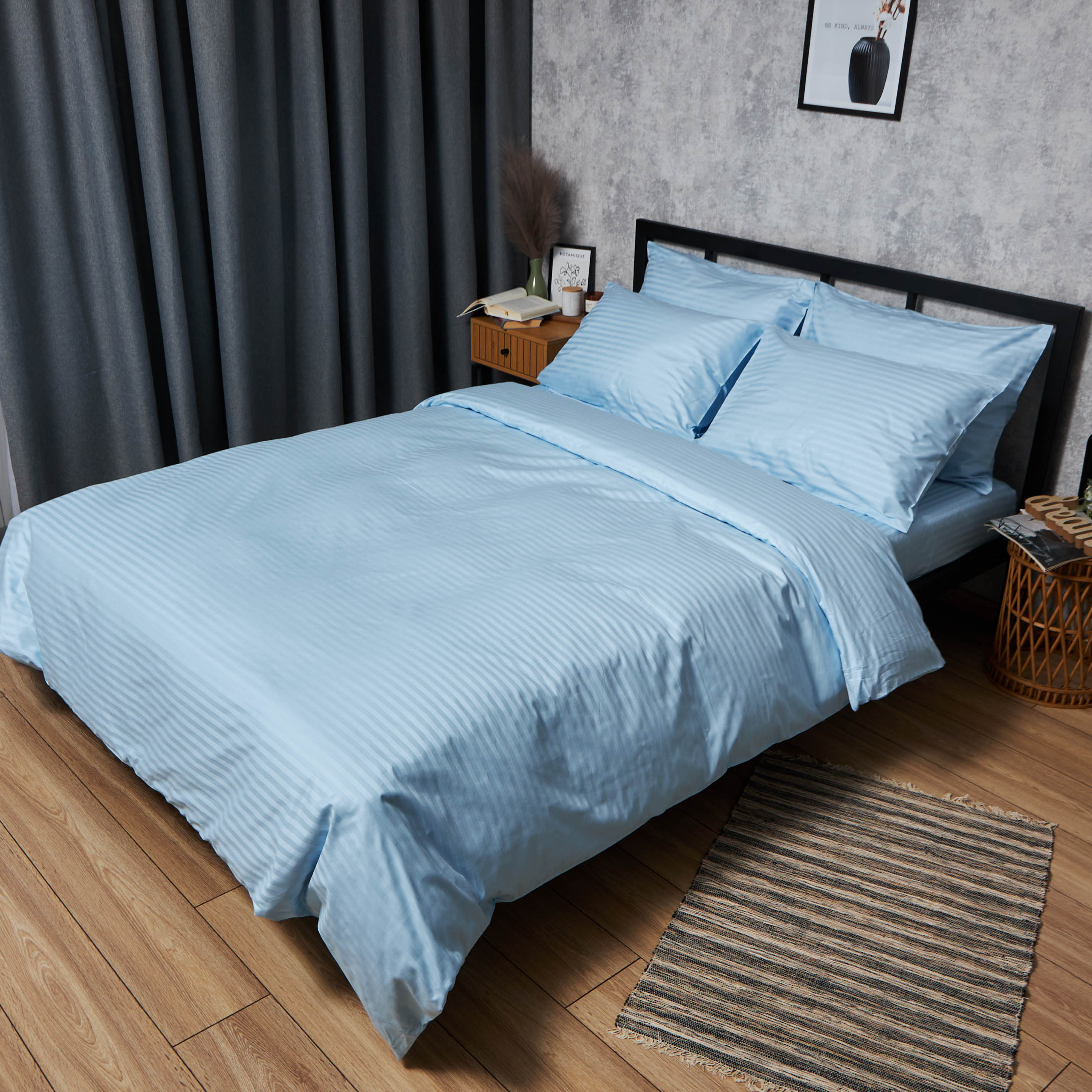 Комплект постельного белья Moon&Star Satin Stripe Ocean Calm 160х220х2 нав. 4х70х70 (MS-820008679) - Фото 1