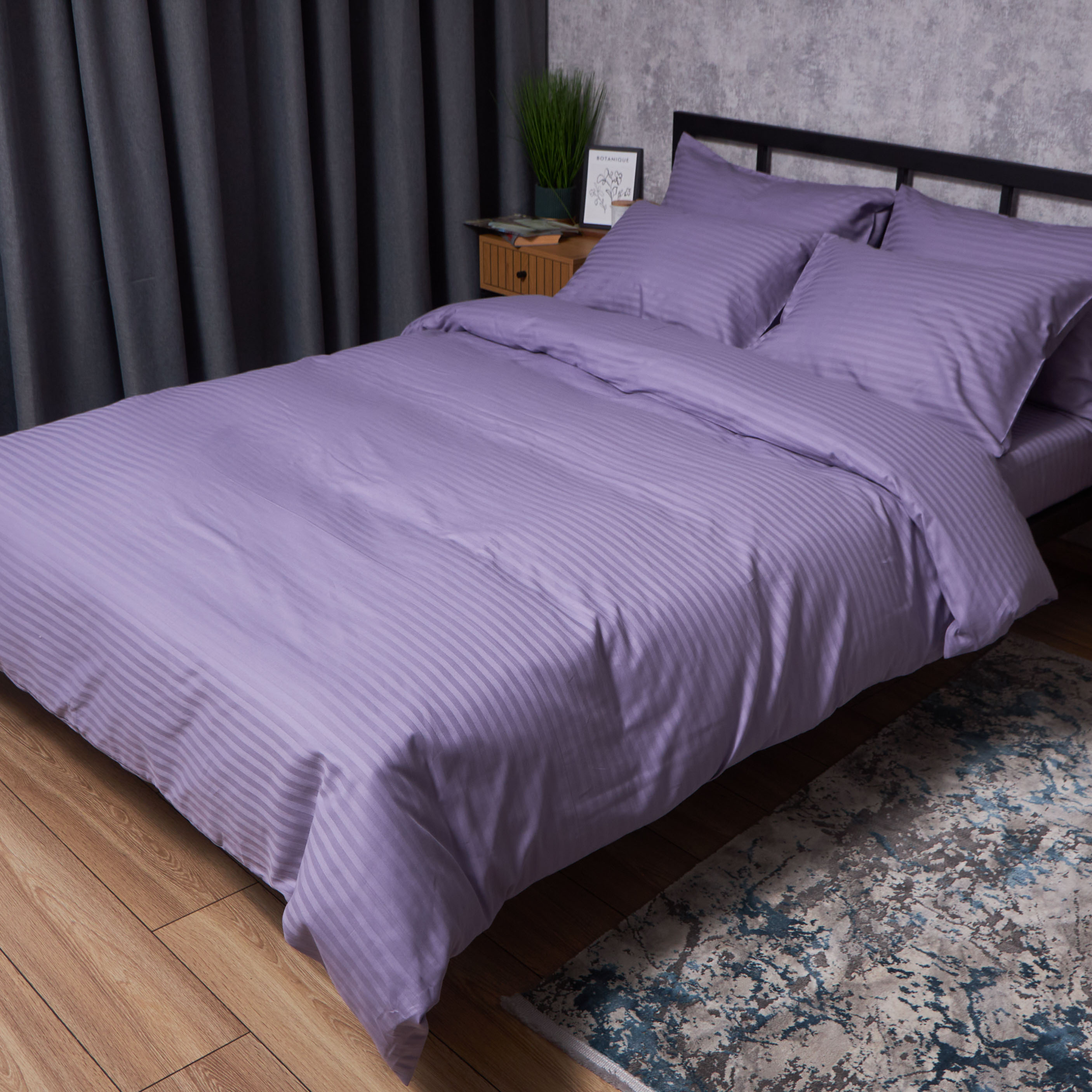 Комплект постельного белья Moon&Star Satin Stripe Soft Lilac 143х210х2 нав. 4х70х70 (MS-820008709) - Фото 1