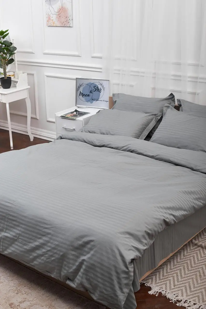 Комплект постельного белья детский Moon&Star Satin Stripe, Stripe Gray 110х140 нав. 2х40х40 (MS-830000208) - Фото 1
