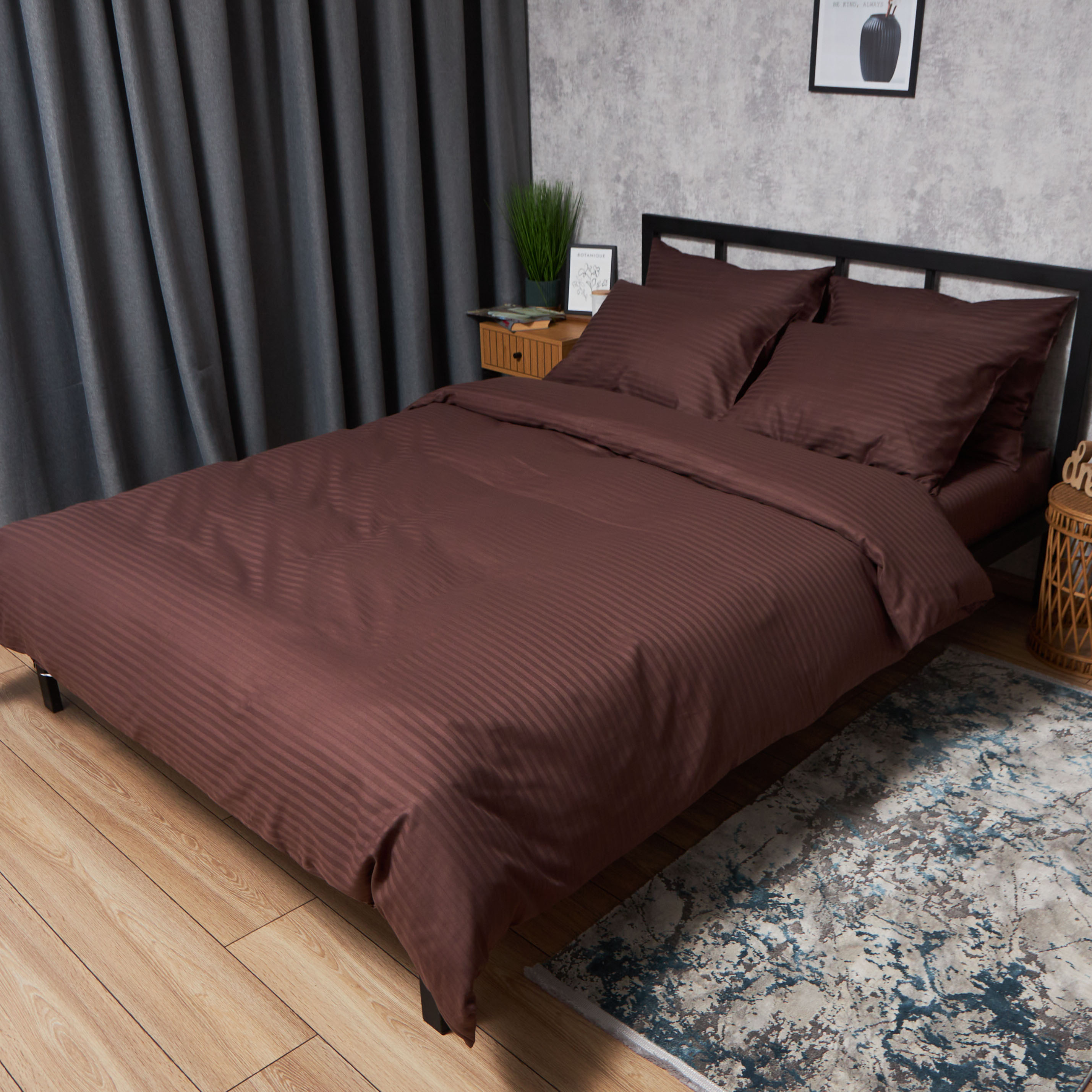 Комплект постельного белья Moon&Star Satin Stripe Warm Espresso 160х220х2 нав. 2х70х70 (MS-820008747) - Фото 1