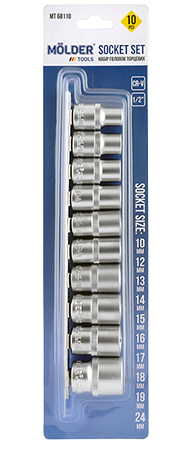 Набор торцевых головок Molder 1/2 10-24 мм CR-V 10 шт. (MT68110) - Фото 1