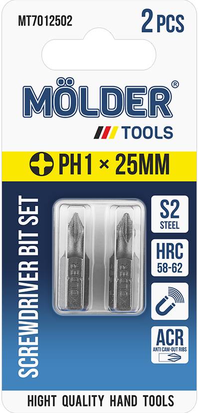 Набор бит для отвертки Molder PH1x25 мм 2 шт. (MT7012502) - Фото 1