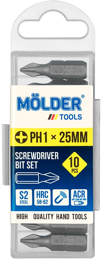 Набор бит для отвертки Molder PH1x25 мм 10 шт. (MT7012510) - Фото 1