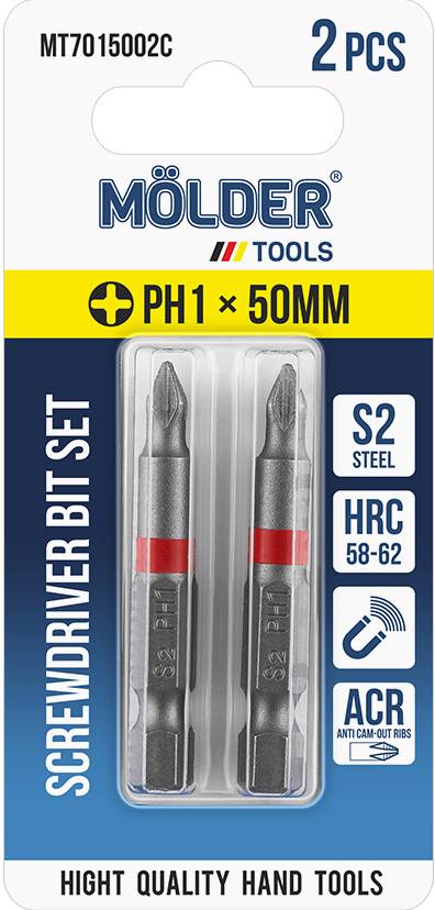 Набор бит для отвертки Molder PH1x50 мм 2 шт. (MT7015002C) - Фото 1