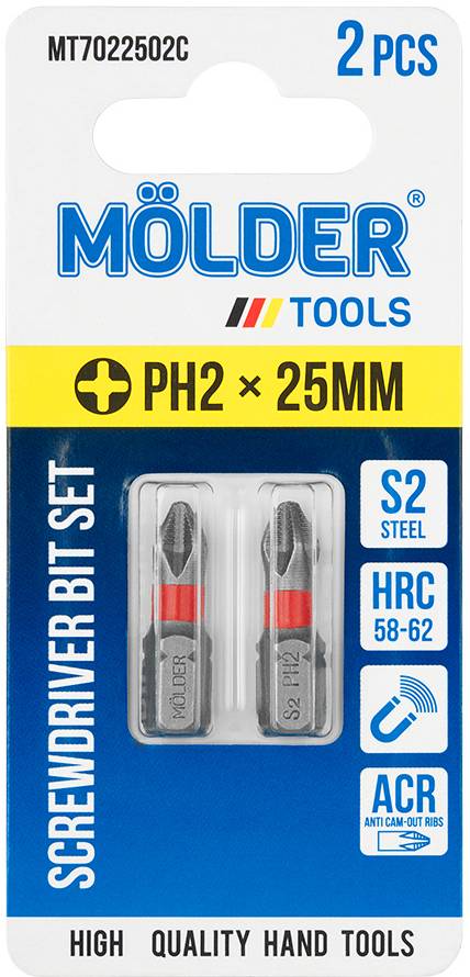 Набор бит для отвертки Molder PH2x25 мм 2 шт. (MT7022502C) - Фото 1