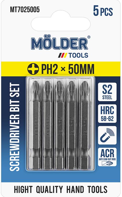 Купити Біта для викрутки Molder PH2x50 мм 5 шт. (MT7025005) - Фото 1 Біта для викрутки Molder PH2x50 мм 5 шт. (MT7025005) - Фото 1