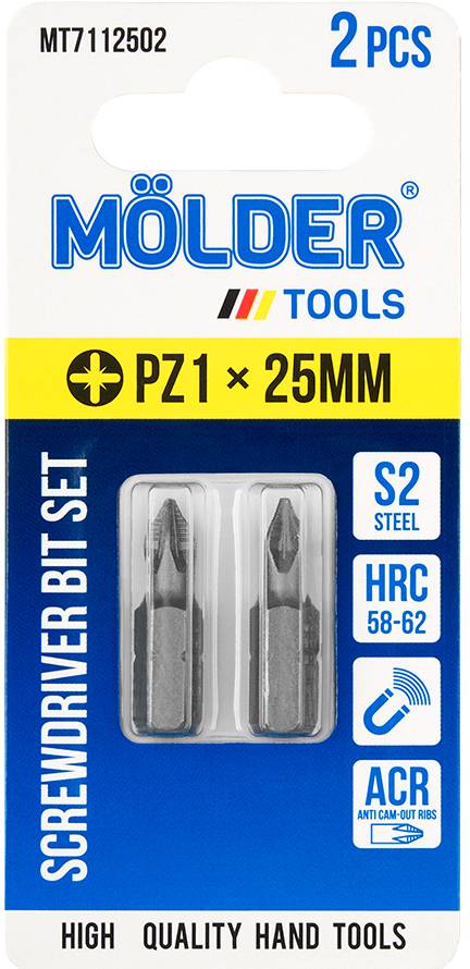 Купити Біта для викрутки Molder PZ1x25 мм 2 шт. (MT7112502) - Фото 1 Біта для викрутки Molder PZ1x25 мм 2 шт. (MT7112502) - Фото 1