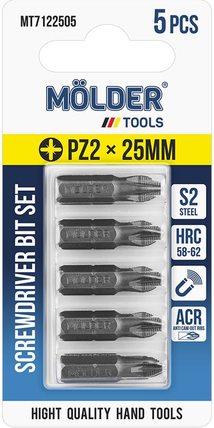 Купити Біта для викрутки Molder PZ2x25 мм 5 шт. (MT7122505) - Фото 1 Біта для викрутки Molder PZ2x25 мм 5 шт. (MT7122505) - Фото 1