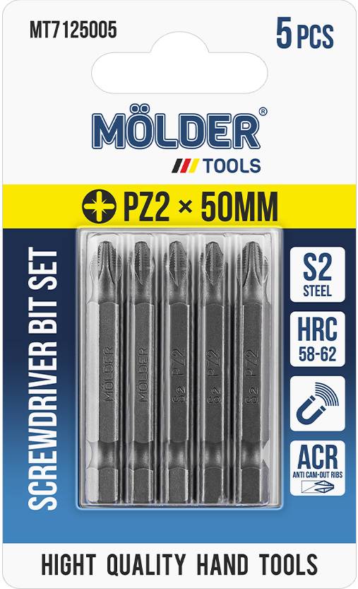 Купити Біта для викрутки Molder PZ2x50 мм 5 шт. (MT7125005) - Фото 1 Біта для викрутки Molder PZ2x50 мм 5 шт. (MT7125005) - Фото 1