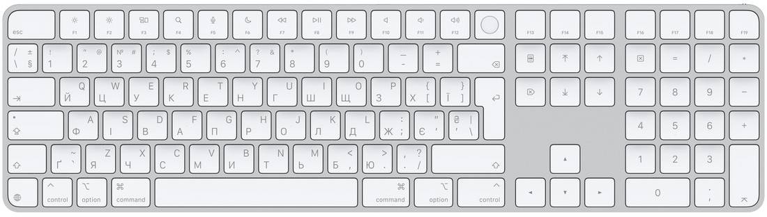 Клавиатура беспроводная Apple Magic Keyboard with Touch ID UA and Numeric Keypad (MXK73UA/A) - Фото 1
