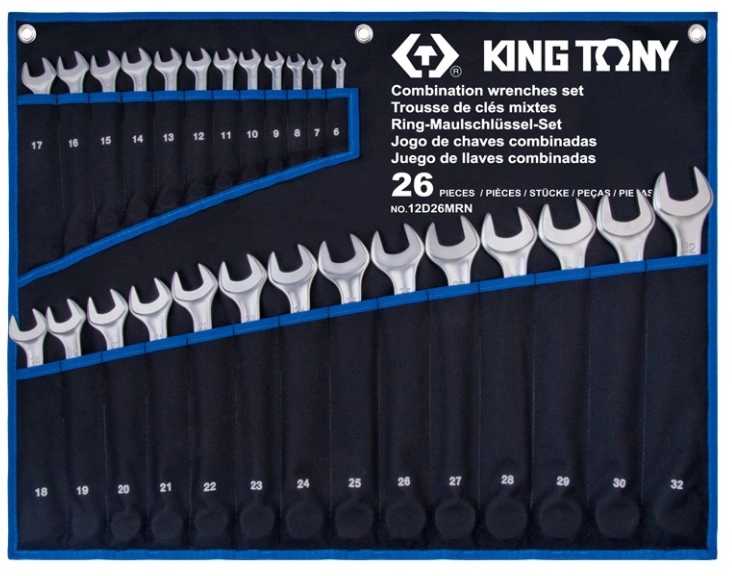 Набір комбінованих ключів KING TONY 6-32 мм 26 шт (12D26MRN) - Фото 1