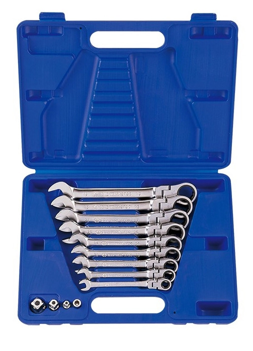 Набор комбинированных ключей KING TONY с трещоткой и шарниром 8-19 мм 9 шт. (13013MR) - Фото 1