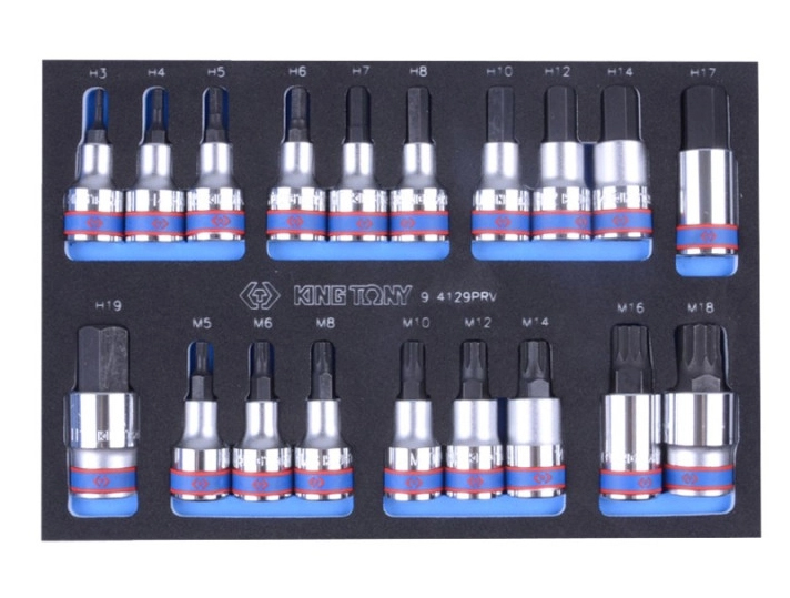 Набір торцевих голівок KING TONY 1/2" HEX та SPLINE 19 пр. (9-4129PRV) - Фото 1