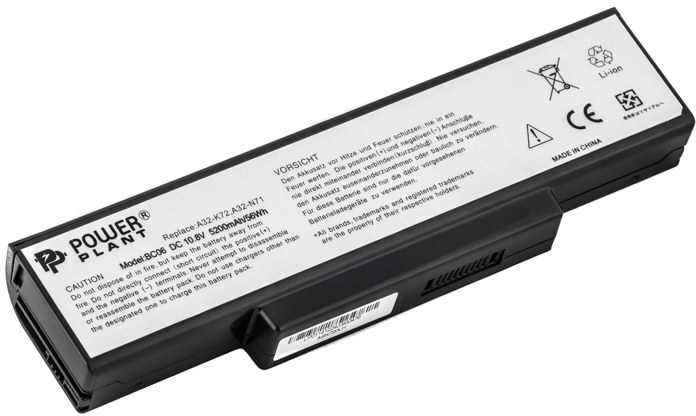 Аккумулятор для ноутбука PowerPlant ASUS A72, A73 (A32-K72 AS-K72-6) 10.8V 5200mAh (NB00000016) - Фото 1