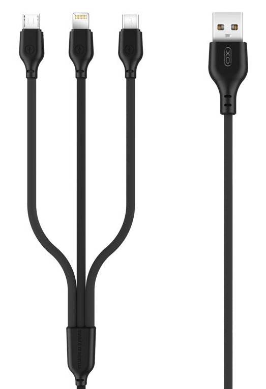 Кабель синхронизации данных XO 3in1 micro/type-C/lightning NB103 2.1A/1m Black (NB103-3in1-1-BK) - Фото 1