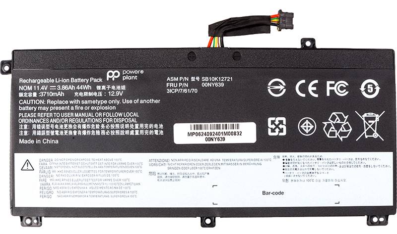 Аккумулятор для ноутбука PowerPlant LENOVO ThinkPad T550 (00NY639) 11.1V 3710mAh (NB482634) - Фото 1