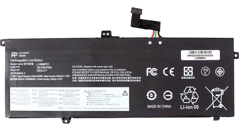 Аккумулятор для ноутбука PowerPlant LENOVO ThinkPad X13 X390 (L18M6PD1) 11.46V 4190mAh (NB482658) - Фото 1