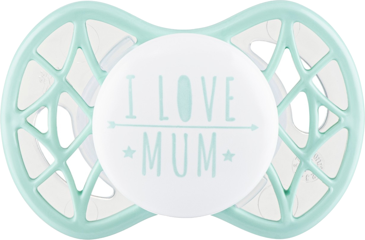 Симметричная пустышка Nuvita Air55 Cool 0m+ ''I Love Mum'' Мятный (NV7065SG) - Фото 1