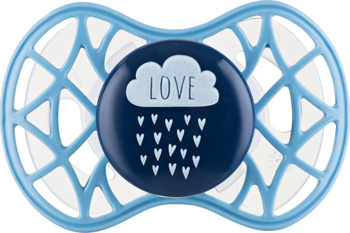 Ортодонтическая пустышка Nuvita Air55 Cool 6m+ ''Love'' Голубовато-синяя (NV7084CB) - Фото 1