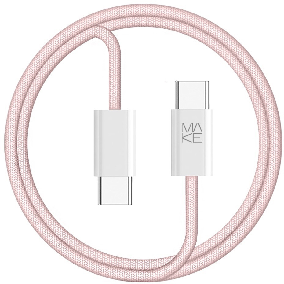 Кабель синхронизации данных MAKE Type-C PD 65W 1m Nylon Pink (MCB-CN1PK) - Фото 1