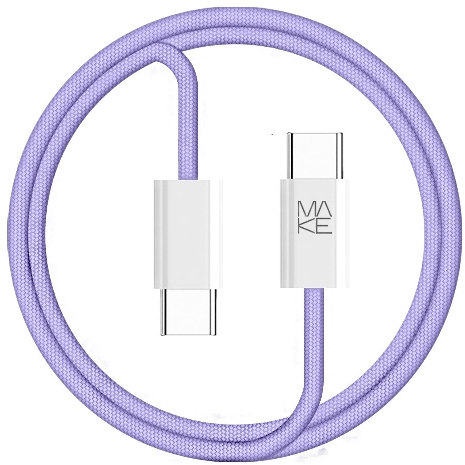 Кабель синхронизации данных MAKE Type-C PD 65W 1m Nylon Purple (MCB-CN1PL) - Фото 1