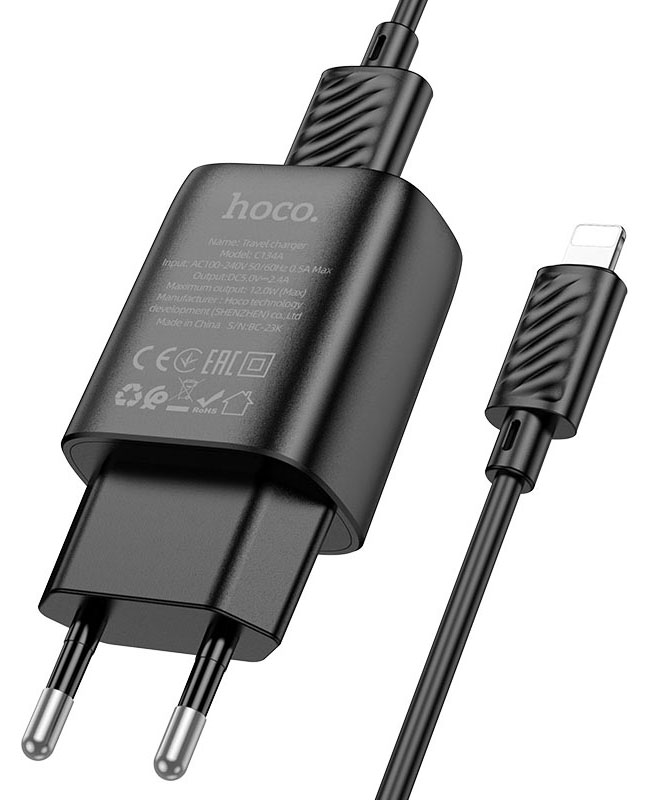 Сетевое зарядное устройство HOCO C134A (iP) (EU) Black (6942007621311) - Фото 1