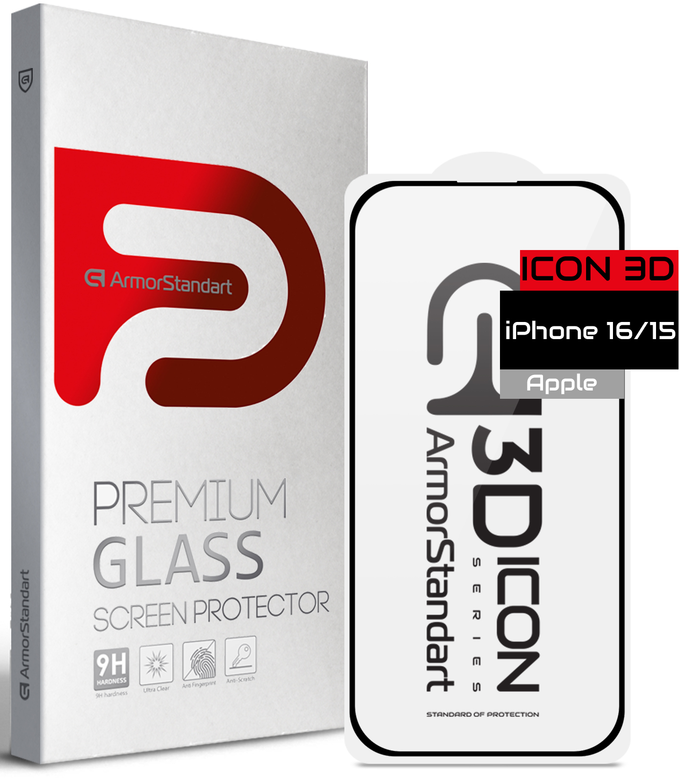Купить Защитное стекло для смартфона ArmorStandart Icon 3D for Apple iPhone 16 / 15 (ARM78027) - Фото 1 Защитное стекло для смартфона ArmorStandart Icon 3D for Apple iPhone 16 / 15 (ARM78027) - Фото 1