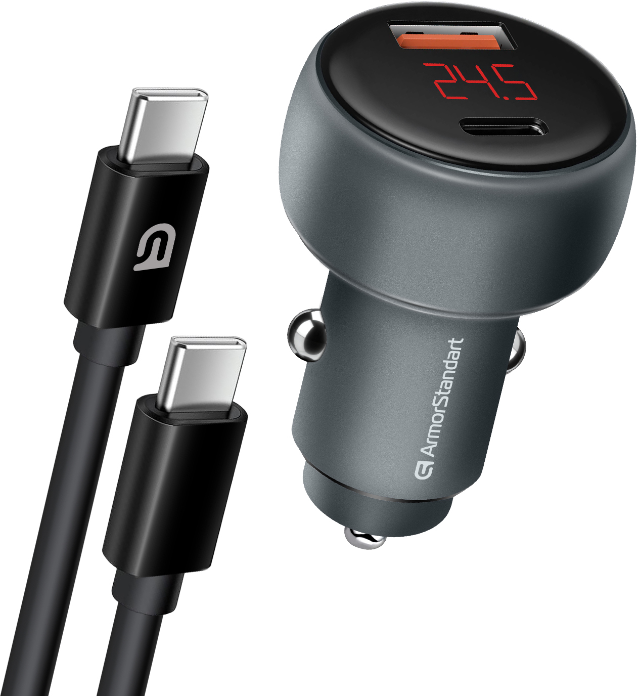 Автомобильное зарядное устройство Armorstandart AR-C43 Type-C PD30W + USB QC 3.0 Grey + кабель USB-C (ARM82463) - Фото 1