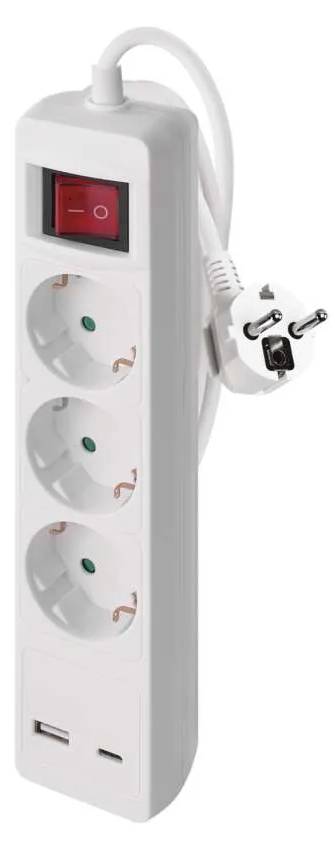 Сетевой фильтр EMOS P1322CU 3 розетки 2 м 1+USB-A 1+USB-C - Фото 1