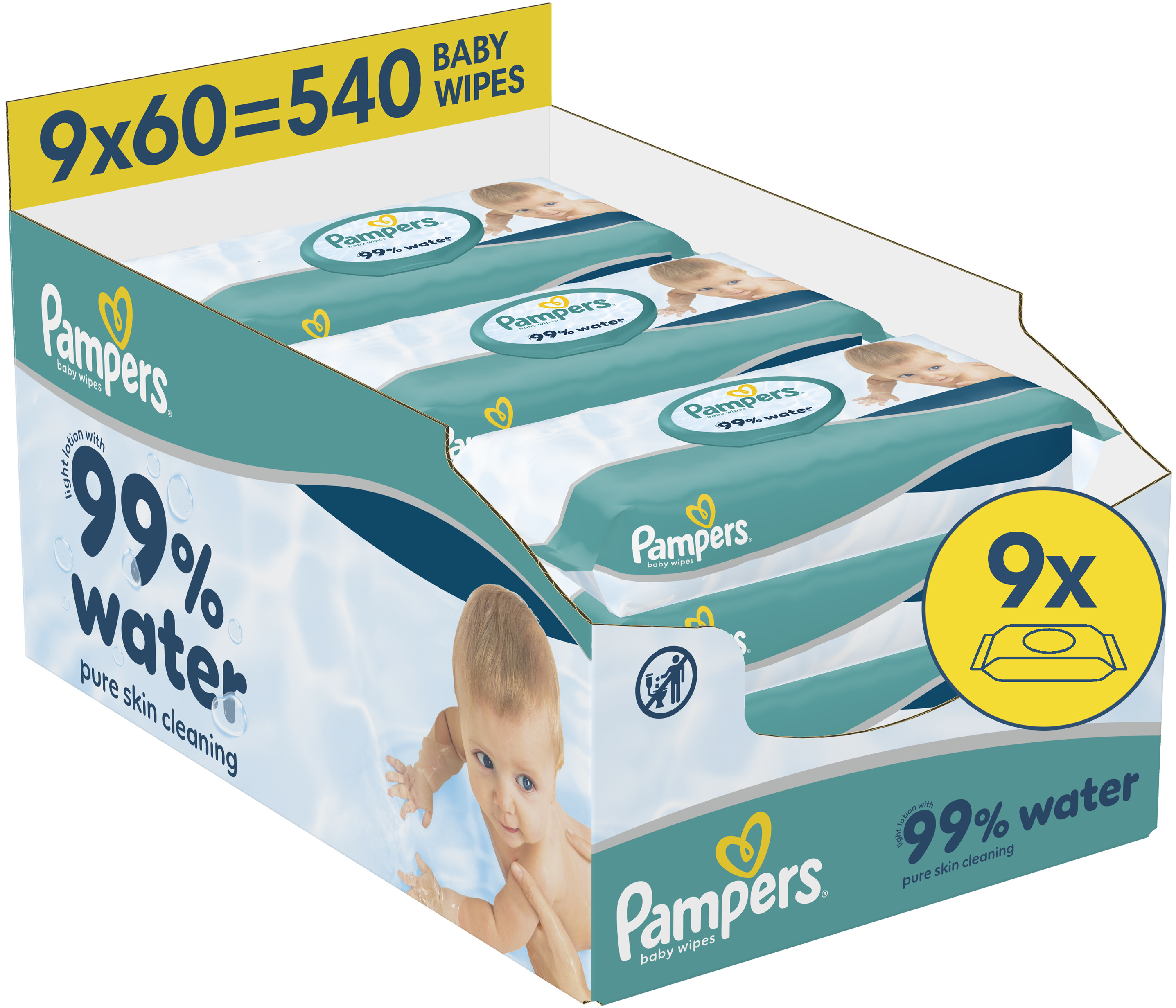 Серветки вологі для дітей Pampers 99% Water, 540 шт (80871793)