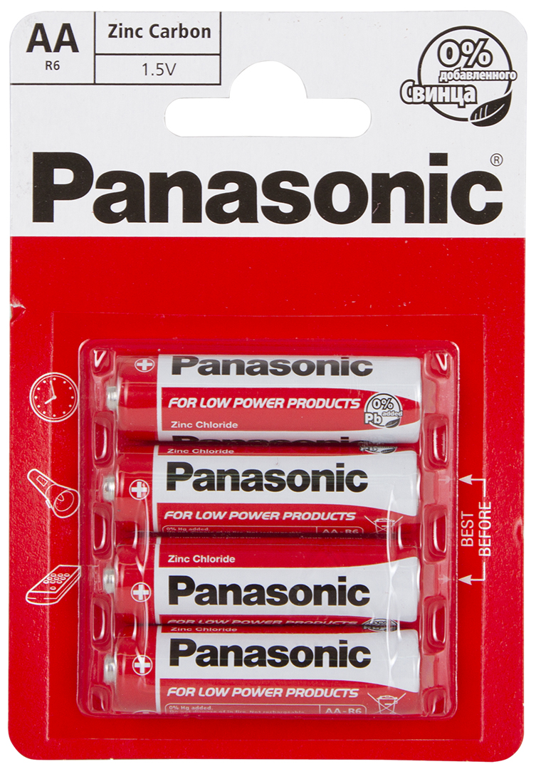 Батарейка тип AA Panasonic RED ZINK R6 BLI 4 ZINK-CARBON - Фото 1