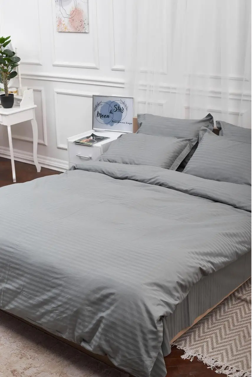 Пододеяльник двуспальный Moon&Star Satin Stripe Stripe Gray 175x210 см (MS-870000462) - Фото 1