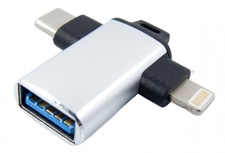 Переходник DENGOS OTG USB-Lightning/USB Type-C Silver (ADP-022) - Фото 1