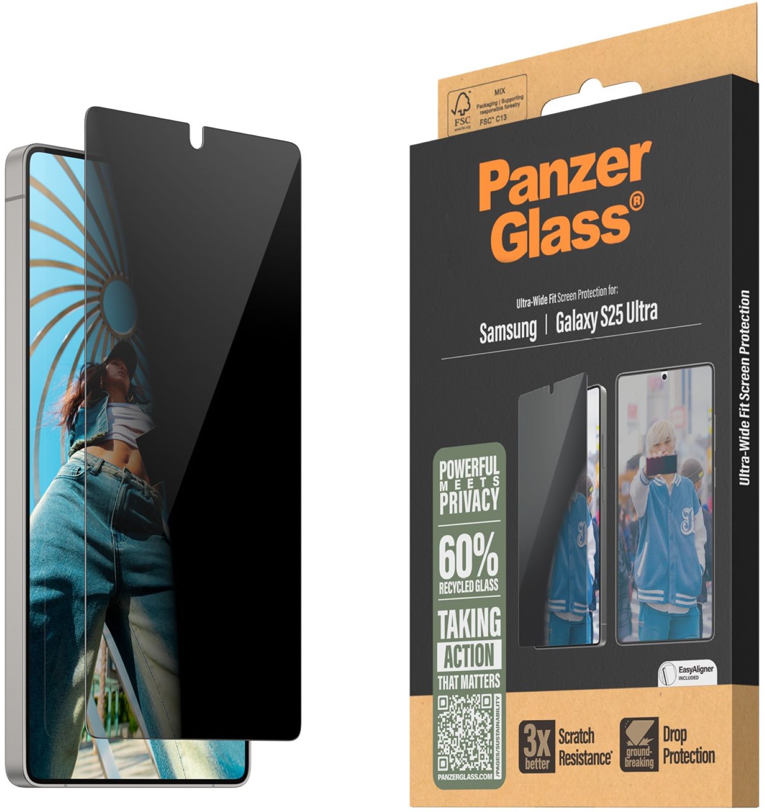 Защитное стекло для смартфона PanzerGlass Privacy Samsung Galaxy S25 Ultra | Ultra-Wide Fit (PG_PGRPUWFG38488) - Фото 1