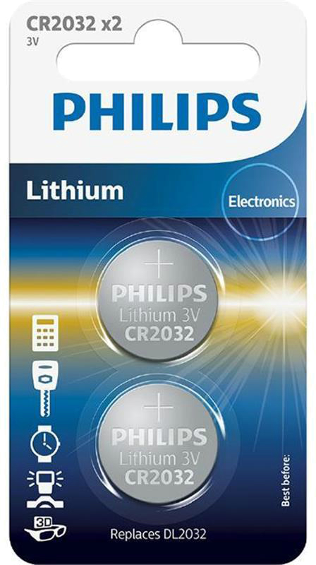 Батарейка тип CR2032 Philips Lithium CR 2032 BL 2 шт. (CR2032P2/01B) - Фото 1