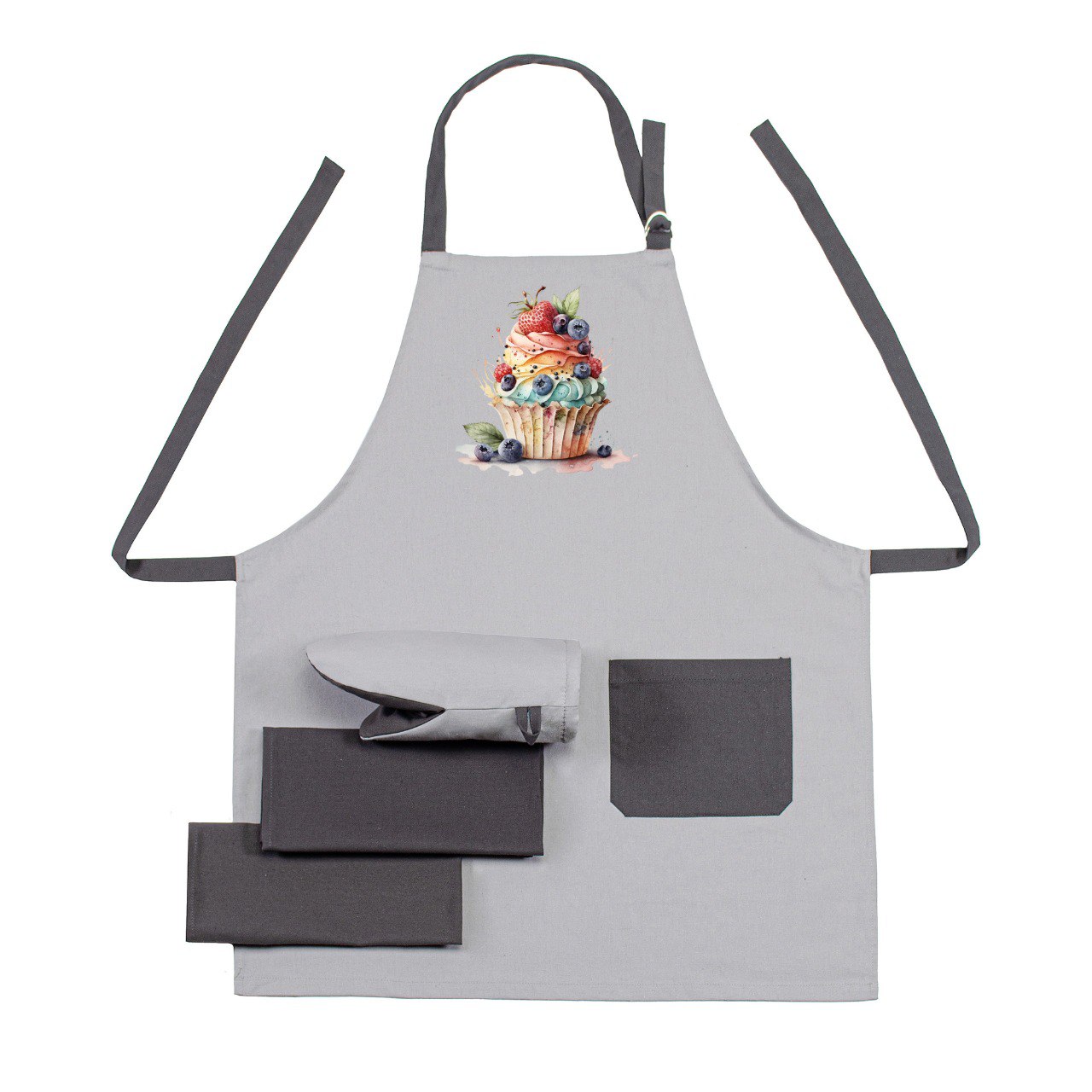 Купить Набор фартук + прихватка Home Line Полупанама ''Ягодный кекс'' + полотенце 40х60 – 2 шт. (195581) - Фото 1 Набор фартук + прихватка Home Line Полупанама ''Ягодный кекс'' + полотенце 40х60 – 2 шт. (195581) - Фото 1