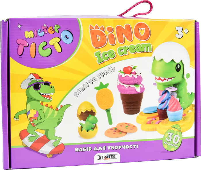 Лепка из теста Strateg Мистер тесто Dino Ice Cream на украинском языке (41024) - Фото 1
