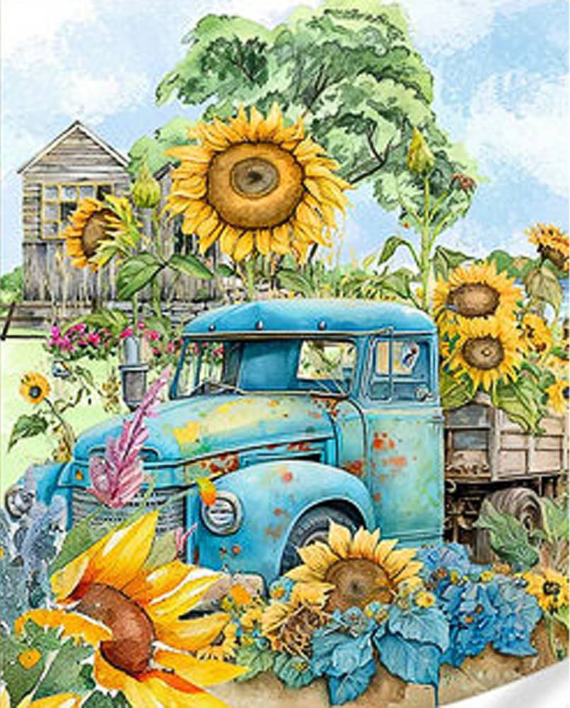 Алмазний живопис Strateg Грузовик у соняшниках 30х40 см (HEG86873) - Фото 1